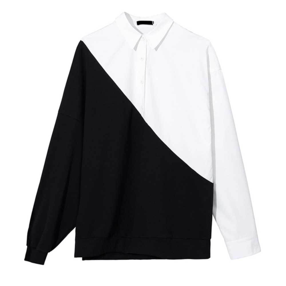 🛍 Black & White Stretch Color Block Top - Picture 4 of 6